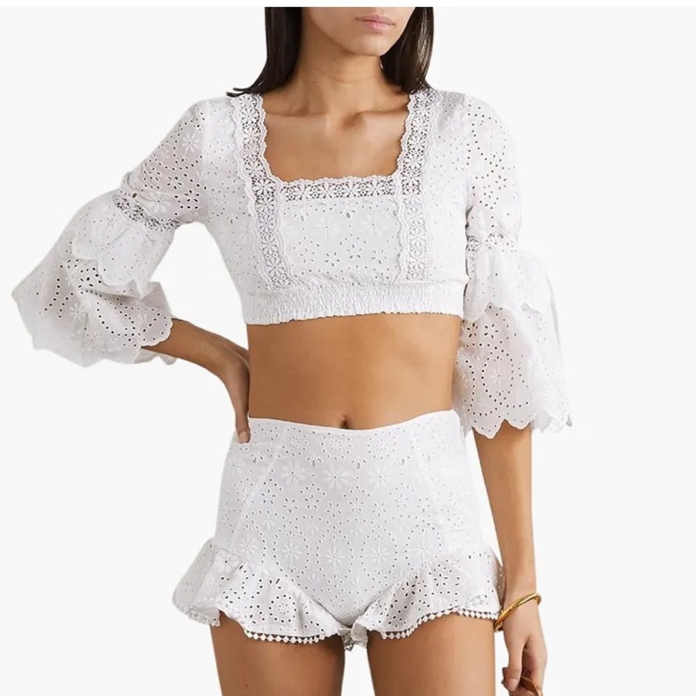 Charo ruiz ibiza Hadi cropped broderie anglaise cotton-blend top